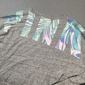 Victoria's Secret Pink Spirit Jersey Shirt Woman's S Grey Cropped Tropical EUC